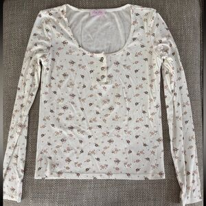 Pink Lily Cream Floral Long Sleeve Top